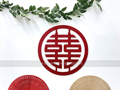 Chữ gỗ Song Hỷ tròn - Wedding nhiều kiểu [Gỗ nhẹ - Sơn thủ công] ĐK 30-40cm CHU-GO-23